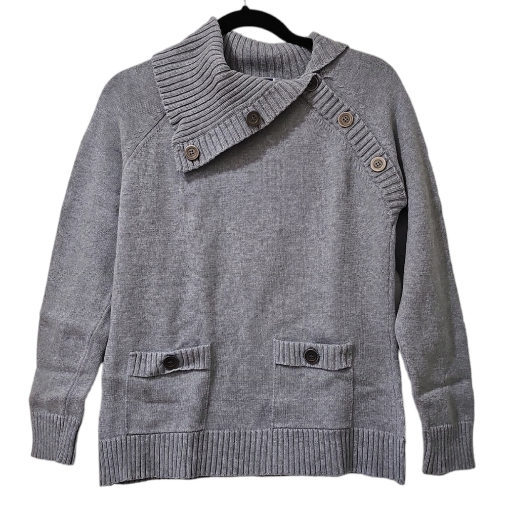 Karen Scott Women's Gray Long Sleeve Collared Knit Sweater Size Medium